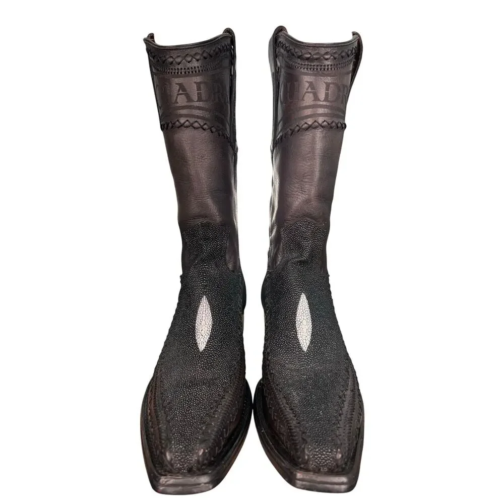 Cuadra Men’s Stingray Black Leather Square Toe Cowboy Boot Size US 10 D
